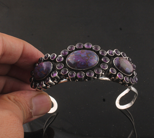 Vintage Purple Copper Turquoise Bangle 925 <b>Silver</b> Plated For Women Bohemian <b>Cuff</b> <b>Bracelet</b> Handmade Purple Gemstone - Product Image 6