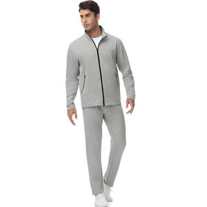 Conjunto Deportivo Gris para Hombre, Manga Larga, Bolsillos con Cremallera, Ropa Casual, Transpirable, Poliéster y Algodón, Estilo Otoñal - Product Image 1