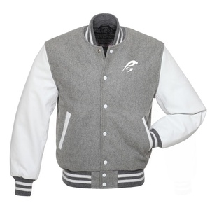 Veste de baseball personnalisée pour hommes et femmes PIHA SPORTS, veste d'école, veste varsity, laine grise, cuir blanc, hiver, épaisse, réversible, imperméable - Product Image 1