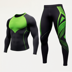 Ensemble de sport 2 pièces pour hommes, personnalisé en gros, avec Rashguard à manches longues et Leggings de compression, pour la course et la gym, OEM - Product Image 1