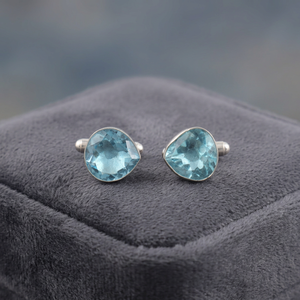 Designer Handcrafted Natural Sky Blue Topaz Gemstone Cufflinks Set in 925 <b>Sterling</b> <b>Silver</b> Luxury Unisex Gift Jewelry - Product Image 6