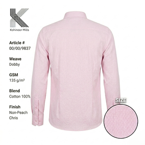 Chemise unisexe 100% coton 130GSM tissée dobby texturée à manches longues rose, fabricant OEM ODM, fournisseur de vêtements personnalisés en gros - Product Image 2