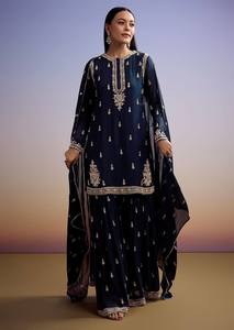 Ensemble Sarara en soie Zimmy Chu avec broderie de sequins sur le devant et le dos, micro-dentelle assortie, sarara et dupatta, ensemble ethnique pour femmes - Product Image 3