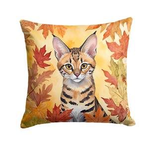 Savannah <b>Cat</b> in Fall Leaves Decorative Pillow 14Hx14W Machine Washable for Indoor & Outdoor Use for <b>Couch</b> Bed or Patio - Product Image 1