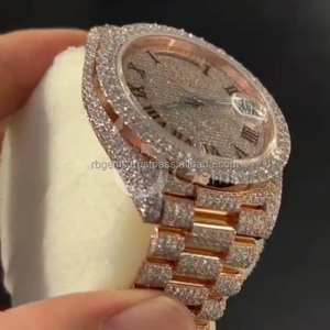 Montre en acier inoxydable à quartz Moissanite fabriquée avec bracelet Date automatique pour hommes - Product Image 1