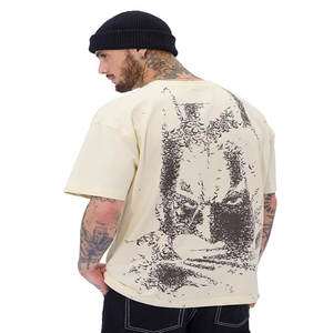 เสื้อยืดคอกลมแขนยาวสำหรับผู้ชายผ้าคอตตอนพิมพ์ลายตัวหลวมสีพื้น230กรัม - Product Image 2