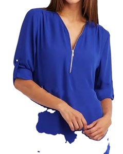 Tops de moda de verano para mujer, camisa holgada fresca con cuello en V profundo, Jersey informal con cremallera para mujer, de talla grande, manga larga, estampado de algodón XL - Product Image 2