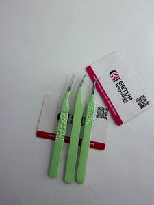 Nouvel ensemble de pinces à cils antistatiques GETUP BROSONS IMPEX en acier inoxydable, pointe lisse de 10 mm, manche confortable vert - Product Image 3
