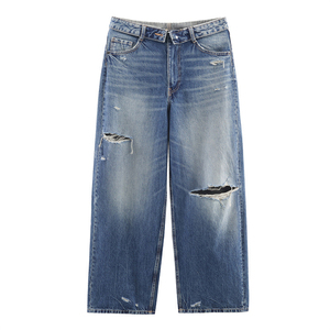 High Quality Men Straight Leg Denim Jeans Vintage Stonewashed Cotton Casual Fashion <b>Pants</b> for Autumn Season - Product Image 1