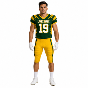 Uniforme de Fútbol Americano para Hombre, Superventas, Verde y Amarillo, Sublimado, Conjunto de Jersey y Pantalones, Número 19, Poliéster Transpirable - Product Image 2