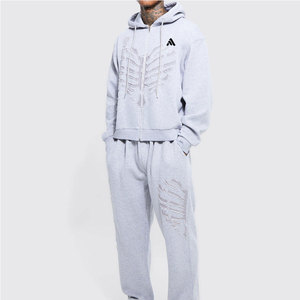 Survêtement d'hiver pour homme de haute qualité, effet usé, grande taille, imprimé, 100% coton, design 2 en 1, en stock - Product Image 1