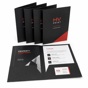 Dossier en papier personnalisé avec logo OEM, avec poches et emplacement pour carte, pour brochure, catalogue, présentation - Product Image 1