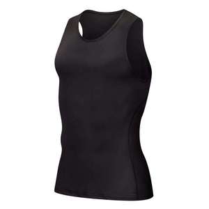 Camiseta sin mangas de hombre de moda, blanca, de elastano/poliéster, cuello redondo, color liso, transpirable, ecológica, informal, para entrenamiento, con tejido frontal ajustado. - Product Image 1