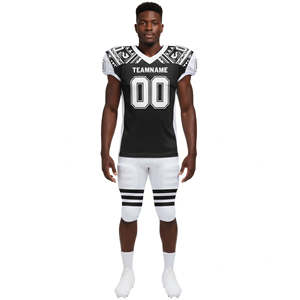 Ensemble Maillot et Short de Football Américain Personnalisé pour Adultes et Jeunes, en Polyester Respirant 100% avec Sublimation et Broderie Tackle Twill - Product Image 6
