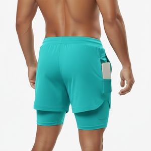 Men's Quick Dry Double <b>Layer</b> Polyester Fabric Fitness Gym Training Sports Shorts Jogging Elastic Waist Knitted Shorts Custom - Product Image 2