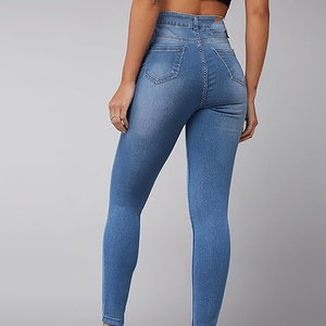 Pantalones Vaqueros Casuales de Invierno para Mujer, Talla Grande, Cintura Alta, Estilo Lápiz, Desgastados, con Efecto Levanta Glúteos, Logotipo Personalizado - Product Image 4