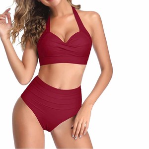 <b>Top</b> Quality Purple Bikini Set For Women's <b>Crossed</b> Halter <b>Top</b> Hipster Bottom Solid Color Stretch Swimwear Contrast Binding - Product Image 4
