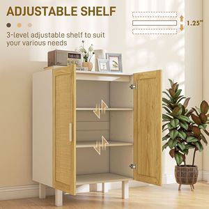 Mobile da Cucina Boho Bianco e Rovere Naturale con 2 Ante in Rattan, Ripiani Regolabili per Sala da Pranzo, per Uso in Villa - Product Image 6