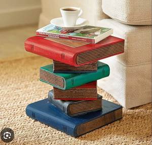 Mesa Auxiliar Rectangular de Madera Maciza Hecha a Mano, Taburete Decorativo Rústico para Sala de Estar u Oficina - Product Image 2