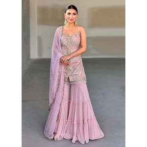 Ensemble de vêtements de fête pour femmes de créateur Sharara Plazzo Dupatta - Product Image 2