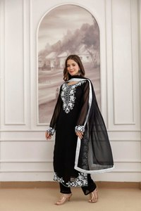 TENNECY Designer Heavy Faux Georgette <b>Top</b> Plazzo Dupatta Set <b>Wedding</b> Party Wear Heavy Embroidery Stretchable Reversible - Product Image 6