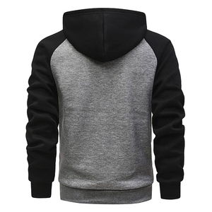 Sweat-shirt à capuche zippé noir à manches raglan, coupe oversize, décontracté, pour le printemps, en molleton bouclette 100% coton respirant - Product Image 2