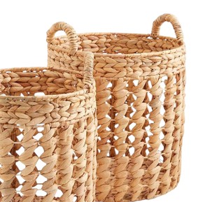 Panier de rangement en jacinthe d'eau naturelle de qualité supérieure, tissé, écologique, ensemble de paniers à linge avec poignées annulaires - Product Image 3