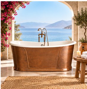 Baignoire en cuivre artisanale avec intérieur blanc, baignoire autoportante de luxe pour salle de bain - Product Image 4