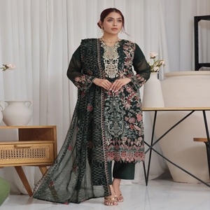Robe de soirée d'été pour femmes Costumes en mousseline de soie avec Shalwar Kamez Dupata Style pakistanais indien pour les occasions festives - Product Image 4