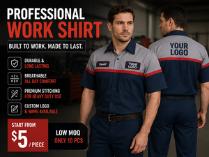 Chemise de travail personnalisée pour mécanicien |   Chemise de travail industrielle à manches courtes pour homme avec nom et logo |   Vêtements de travail pour atelier de réparation automobile |   OEM - Product Image 2