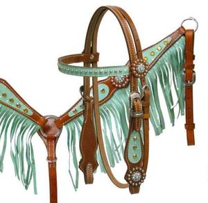 Headstall et cuirasse en cuir occidental de qualité supérieure avec boucles Sier et franges Design fantaisie pour l'équitation et la course - Product Image 5