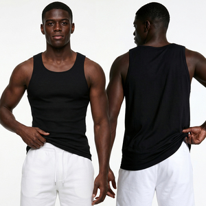 Men's Solid Color Ribbed <b>Tank</b> <b>Top</b> O-Neck Casual Breathable Knitted Sleeveless Shirt in Black Gray <b>White</b> - Product Image 2