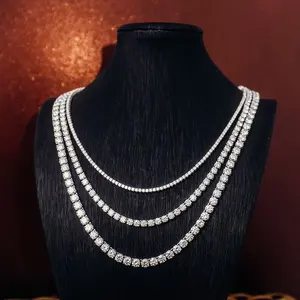 Collier chaîne tennis en argent sterling et moissanite 3mm 4mm 5mm, bijoux hip hop, collier ras du cou pour homme et femme, cadeau de Noël de luxe - Product Image 2
