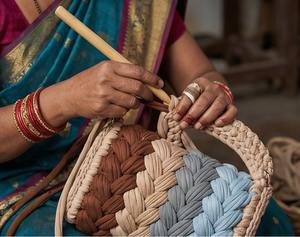 Earth Tones and Blue Braided Handmade Ethnic Stylish Pearl Two Straps Purse Boho <b>Shoulder</b> <b>Bag</b> Cotton Cord Weaving Super Price - Product Image 3