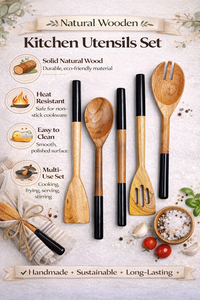Ensemble d'ustensiles de cuisine en bois, cuillères et spatules naturelles, écologiques, faits à la main, outils de cuisine en bois - Product Image 6
