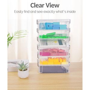 Set di 6 Contenitori e Scatole di Plastica Trasparente Extra Large, Organizer per Matite/Pennarelli con Coperchio, Sistema di Stoccaggio Impilabile - Product Image 3