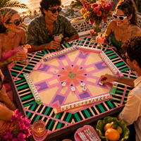 Tapis de Mahjong Américain Géométrique Rétro de Luxe Personnalisé 33 pouces, Housse de Table de Jeu Pliable en Néoprène Premium Antidérapante, Logo Personnalisé pour Poker