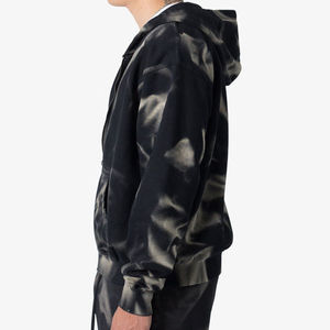 YOURBRAND Men's Hooded Zip-Up <b>Sweatshirt</b> Tie-Dye <b>Black</b> Oversized Casual Autumn Wear with Pocket Regular Sleeve Knitted - Product Image 6