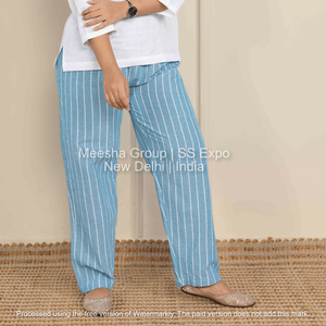 <b>Women</b> <b>Striped</b> Straight Fit Casual Pants Cotton Blend Elastic Waist Comfortable Lounge Pajama Daily Wear - Product Image 3