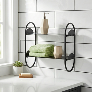 Estante de Pared Metálico de 2 Niveles con Diseño Moderno OEM, Organizador de Almacenamiento para el Hogar, para Sala de Estar, Baño, Hotel, Taller - Product Image 1