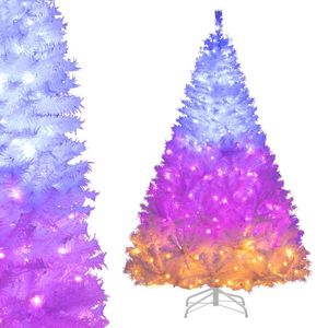 Albero di Natale Artificiale Pre-Illuminato con Cerniere da 6/7 Piedi con 11 Modalità di Illuminazione Effetti Luminosi per Albero di Natale - Product Image 4