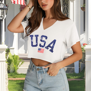 T-shirt court pour femme, respirant, design moderne, manches courtes, idéal pour le fitness, la danse et les tenues streetwear estivales. - Product Image 5