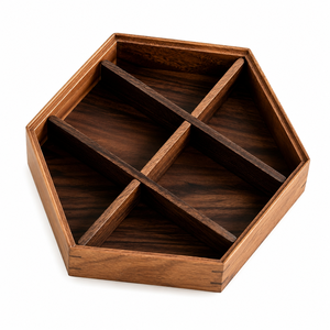 WEWOOD Acacia Wood Eco-Friendly European Hexagon Storage <b>Box</b> Flip Top Lid 6 Compartment <b>Herb</b> Container Durable Handcrafted - Product Image 5