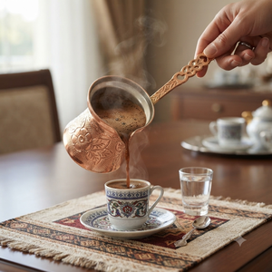 หม้อกาแฟทองแดงแท้ลายดอกไม้สลักลายด้วยมือแบบตุรกี  พร้อมด้ามจับยาวสลักลาย  สำหรับใช้กับเตา  แบบกรีก Briki  ผลิตตามแบบ OEM - Product Image 4