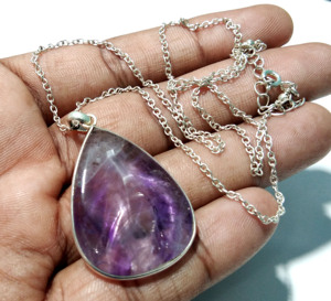 Pendentif en améthyste naturelle en forme de larme, violet, plaqué or 18 carats, style bohème, collier en argent sterling 925 fait main - Product Image 5