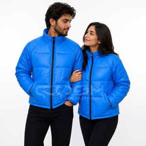 Cosh International <b>Men</b> Women Blue Quilted Puffer <b>Jacket</b> Stand Collar Full Sleeve Winter Wear Street Wear <b>Reflective</b> <b>Jacket</b> - Product Image 1