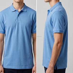 Polo homme bleu clair en piqué de coton respirant, coupe ajustée, manches courtes, pour le golf, vêtements d'été pour hommes - Product Image 4