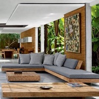 Ensemble de canapés d'extérieur en bois écologique et durable, design côtier moderne avec structure en aluminium, imperméable, fait main, luxe, décoration au sol