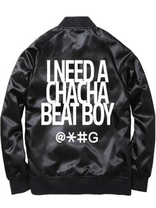 เสื้อแจ็คเก็ตหนังซาตินทรงบอมเบอร์ Cha Cha Beat Boy สีดำล้วน สไตล์สตรีทแวร์ กันลม เป็นมิตรกับสิ่งแวดล้อม - Product Image 2