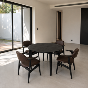 <b>Solid</b> <b>Wood</b> <b>Round</b> <b>Dining</b> <b>Table</b> Set with 4 Armchairs for Café, Restaurant and Modern <b>Dining</b> Spaces - Product Image 1